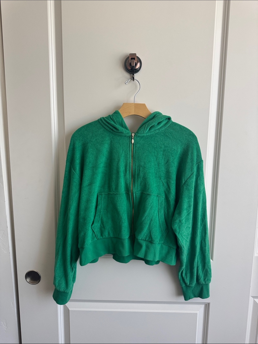 Old Navy Green Cropped Full-Zip Hooded Sweatshirt